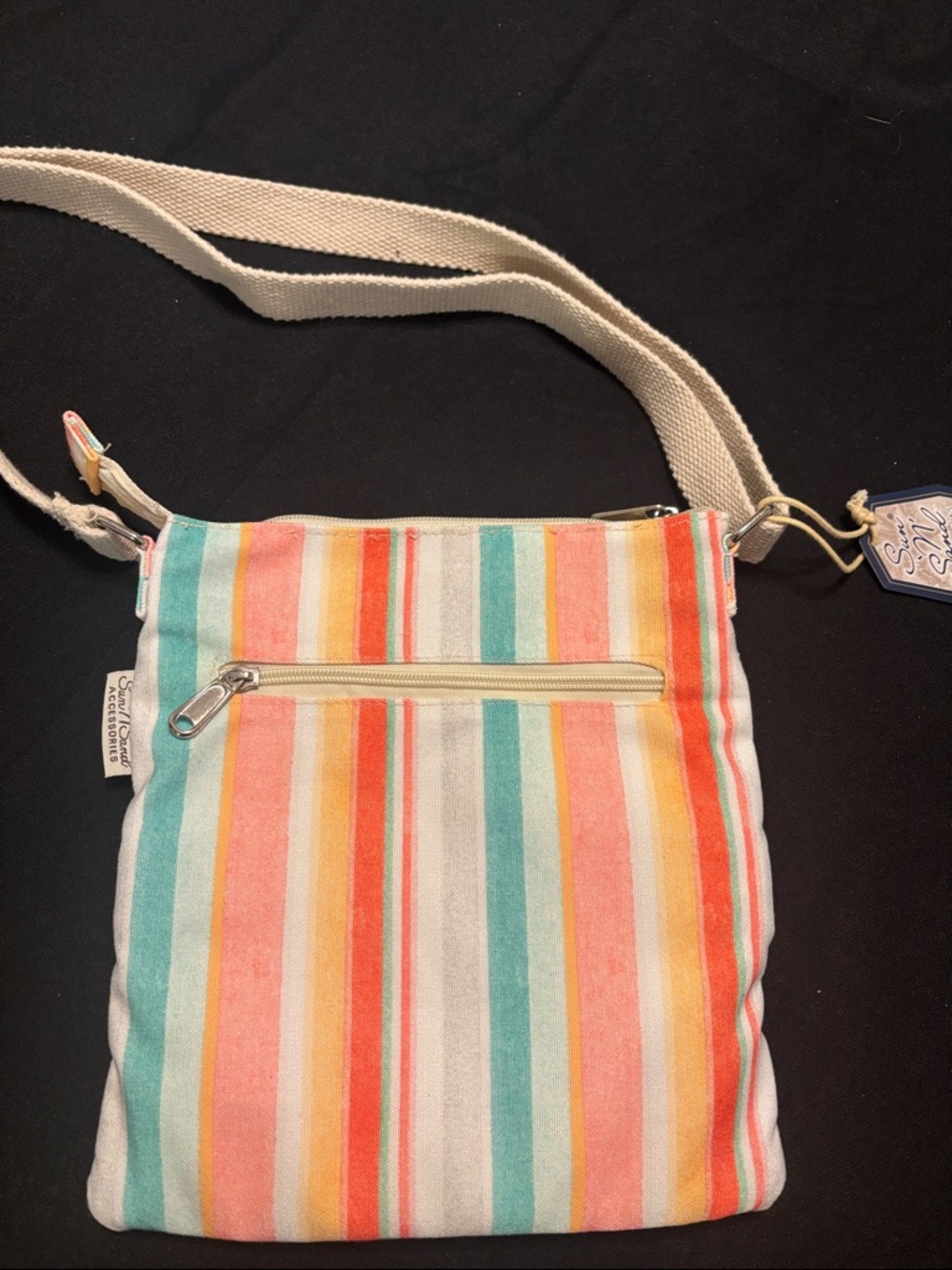Canvas Crossbody Beach Themed Bag in Mint, Orange & Coral - Picture 4 of 9